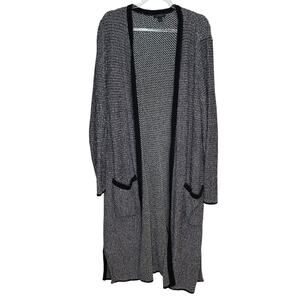 J Jill Wearever Womens‎ Sz Medium Black White Open Front Cardigan Duster Sweater